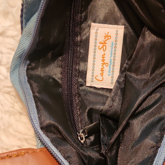 Canyon Sky Blue & Orange Geometric Aztec Tote Bag 2 End Pockets NWT - Picture 5 of 8